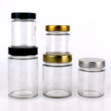 Custom straight side clear food container glass jar with metal lid